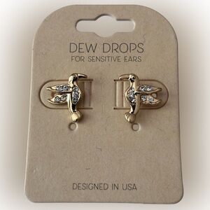 New Dew Drops Gold & Sparkle Bird Earrings